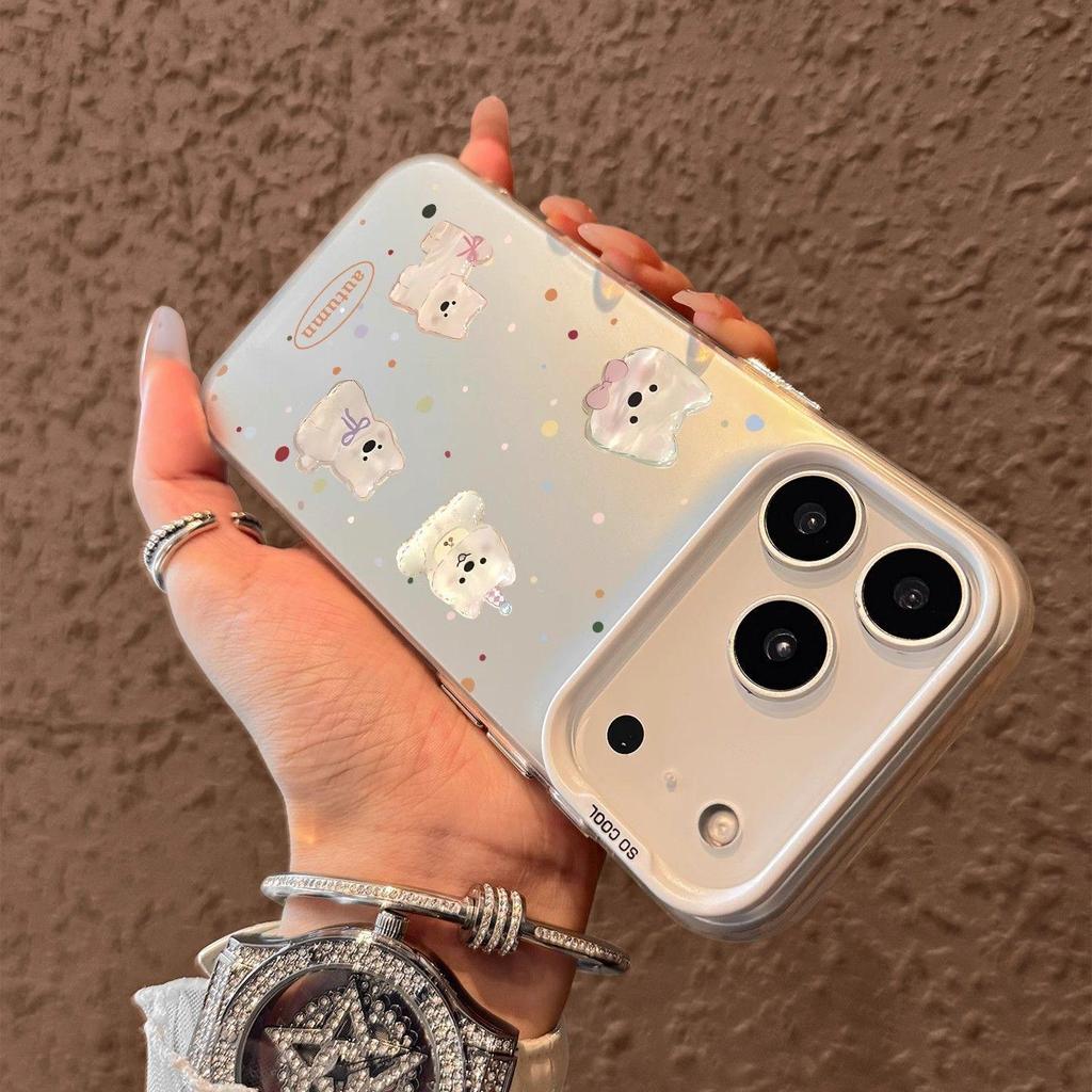 Embossed Polka Dot Westie Cartoon Phone Case: Fits Apple 16 Pro Max, Anti-Drop, Cute Niche for 14-17 Models.