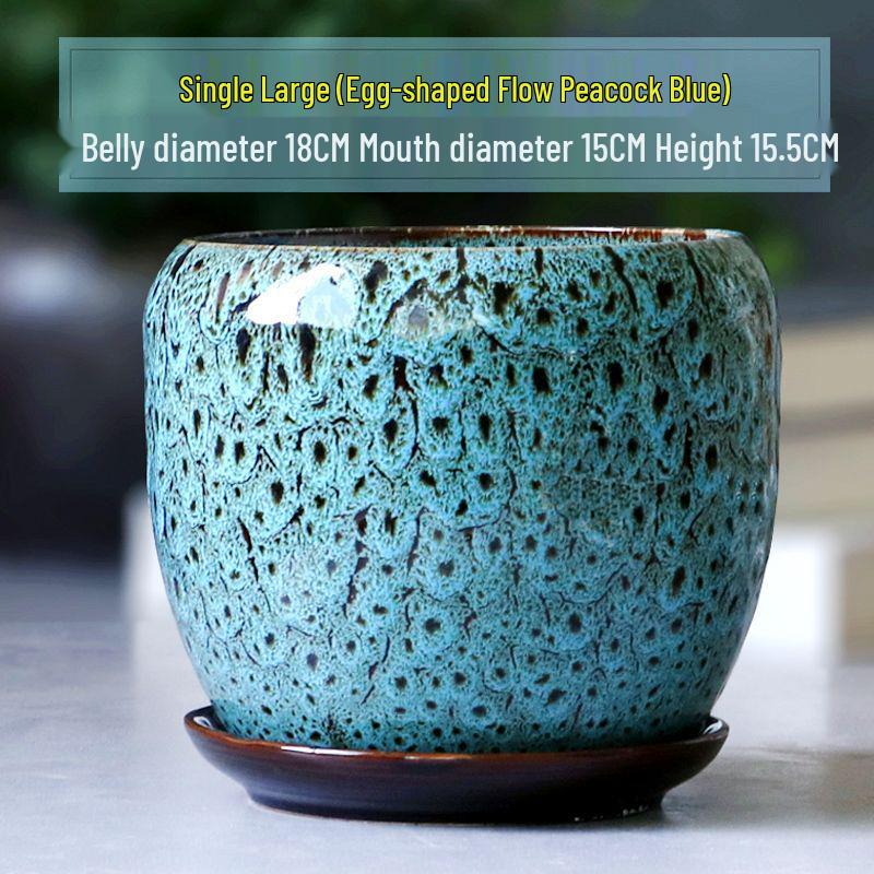 Breathable Ceramic Flower Pot with Tray for Gardenia and Succulents, Chinese Style, Large and Durable for Balcony Use.