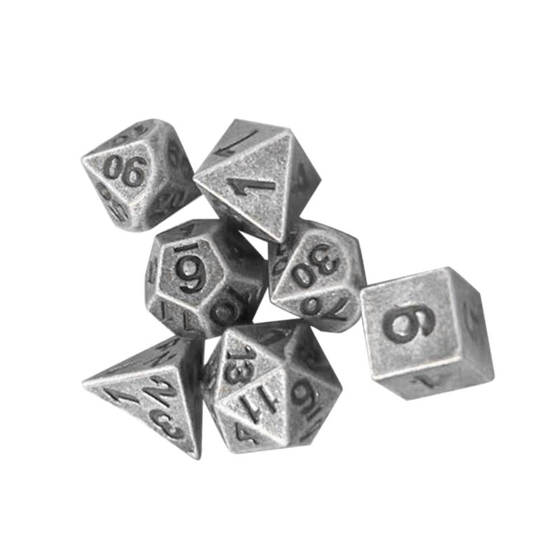 Mini kovové mnohostěnné kostky Vintage Malá velikost Vícestranné herní kostky Přenosné stolní kostky pro RPG