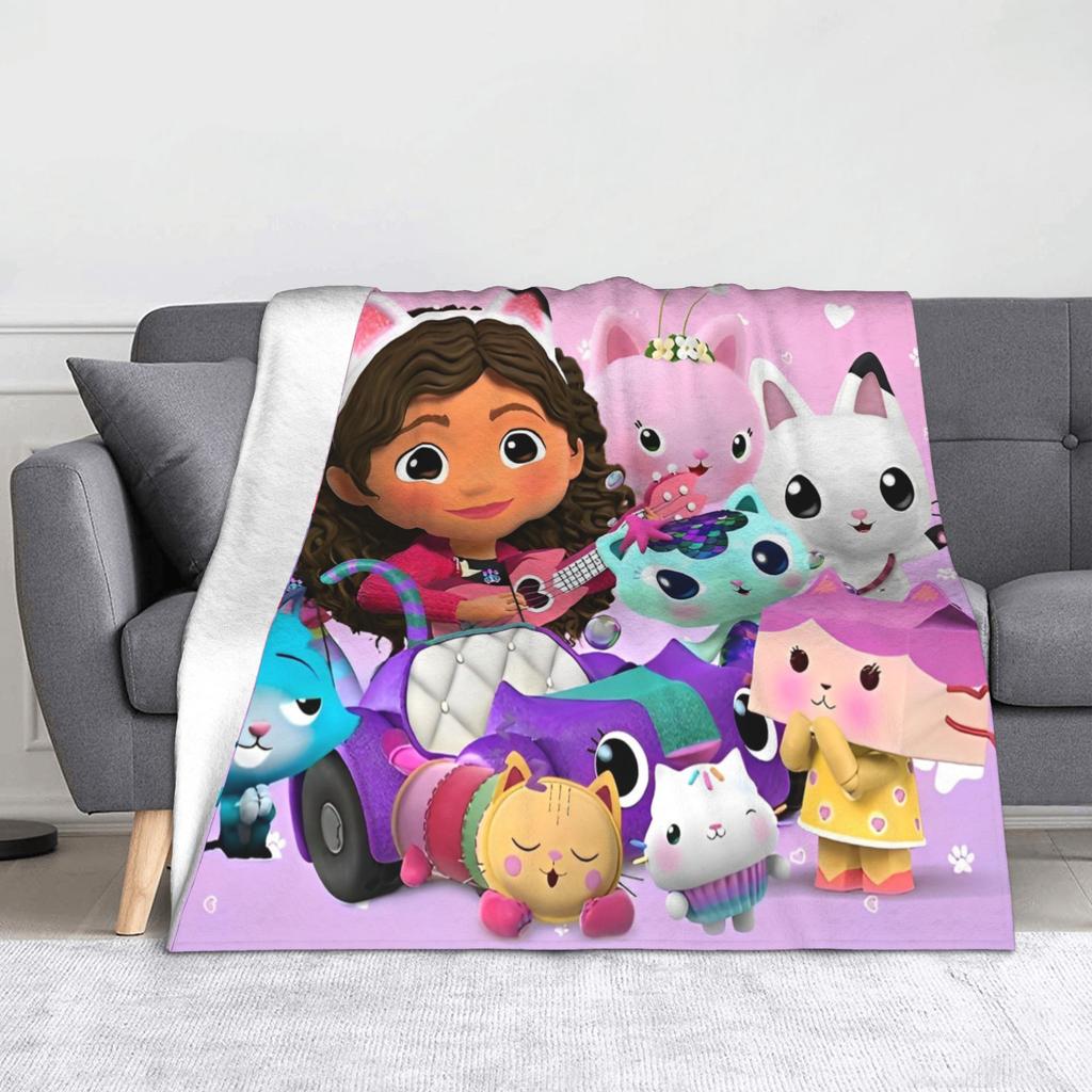 Pink Gabby Dollhouse Blanket Coral Fleece Plush Cute Cartoon Ultra-Soft Throw Blanket for Bedding Couch Bedspread