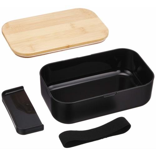 Pearl Metal Bento Box, 1000ml, with Bamboo Lid, Black, Home Label D-460