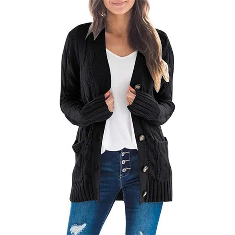

New Cardigan Sweater Women s V-neck Single-breasted Long-sleeved Sweater Jacket L чорний