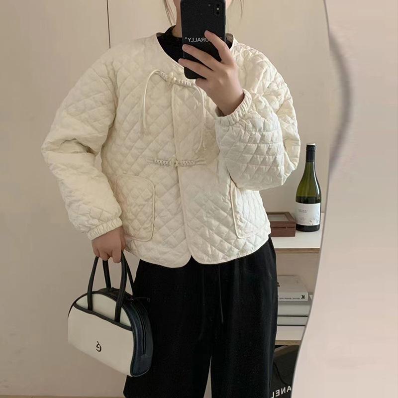 Rhombus crew neck lightweight down jacket women's 2024 winter new warm small loose casual sweet coat tide