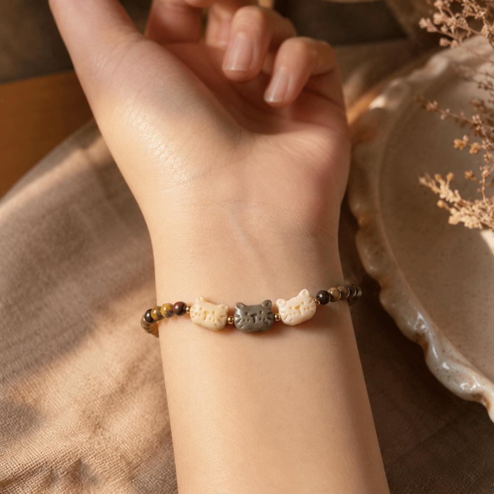 Ornaments New Chinese Style Cat Bracelet Resin Cute Zen Beaded Bracelet Best Friend Women Jewelry Daily