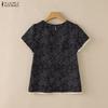 ZANZEA Women Ethnic Print Summer Casual Round Neck Short Sleeve Blouse