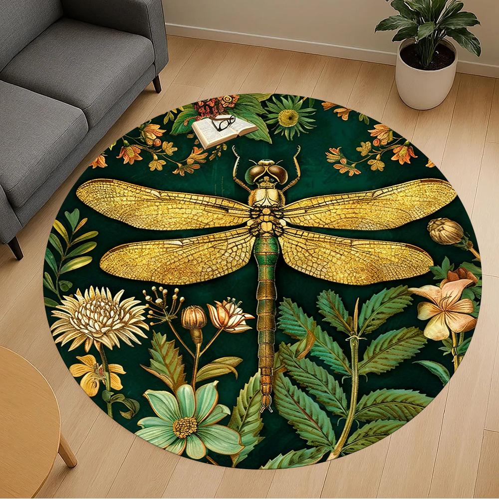 1PC Dragonfly Flowers Office Round Area Rug, Under Office Chairs Bedroom Living Room Home Decor, Carpet for Office -1110038