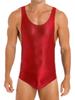 Mens Glossy U Neck Bodysuit Sleeveless Stretchy Leotard Wrestling Singlet Swim Sportswear