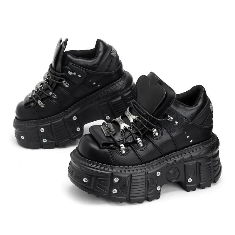 Woman Sneakers New Punk Style Women Shoes Gothic Ankle Rock Boots Lace-Up Heel Height Platform Shoes Woman Metal Decor