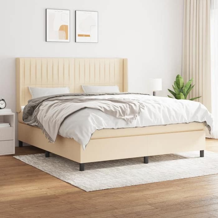 3131606 vidaXL Lit à sommier tapissier avec matelas Crème 160x200 cm Tissu