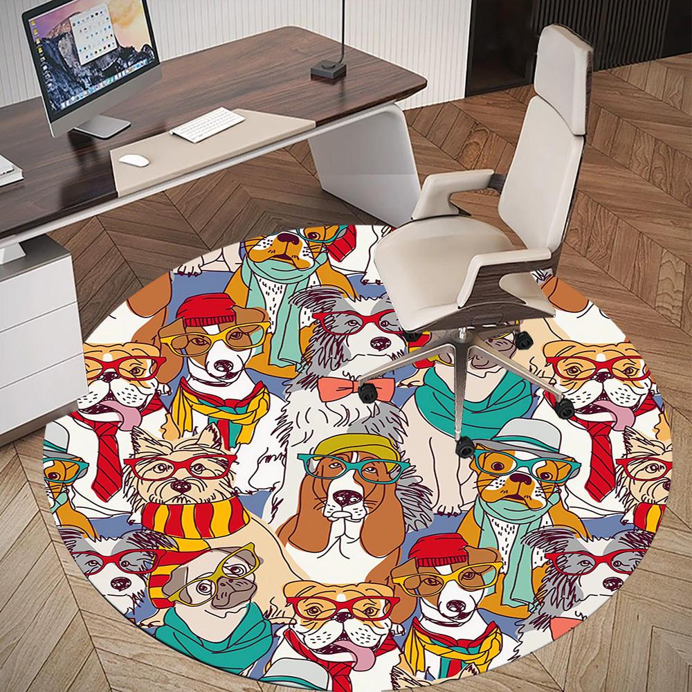 1pc dogs glasses Round Chair mat Area Rug - Non-Slip, Floor Mat for Office, Bedroom, and Indoor Decor c1118242