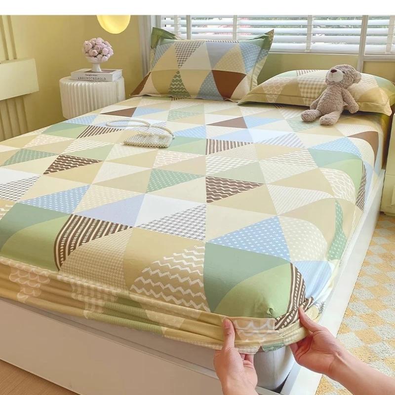 Single Double Queen King Cotton Printing Fitted Bed Sheets for Home Bed Dustproof Protective Case Bed Mattress Cover