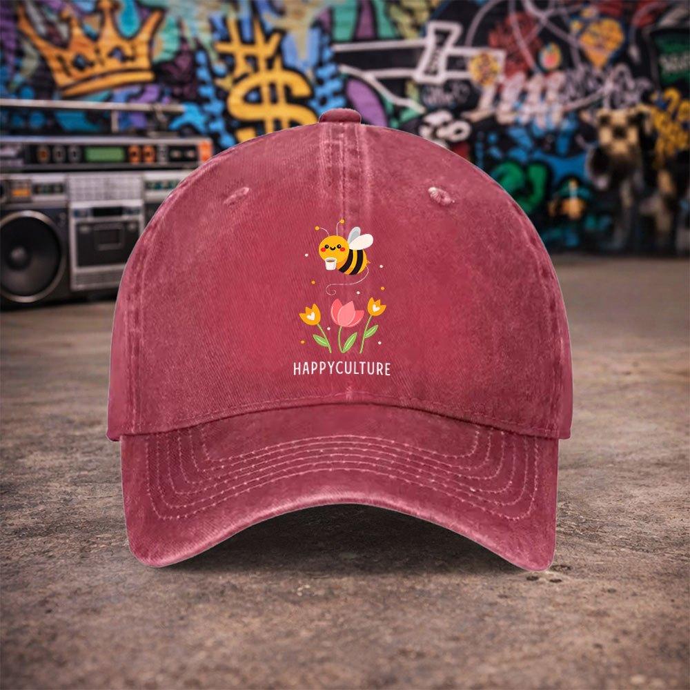 Pc Unisex HAPPYCULTURE Bee Coffee Vintage Washed Baseball Cap Unisexs Trendy Hat Versatile Duckbill Cap Fun Print A Uniqu