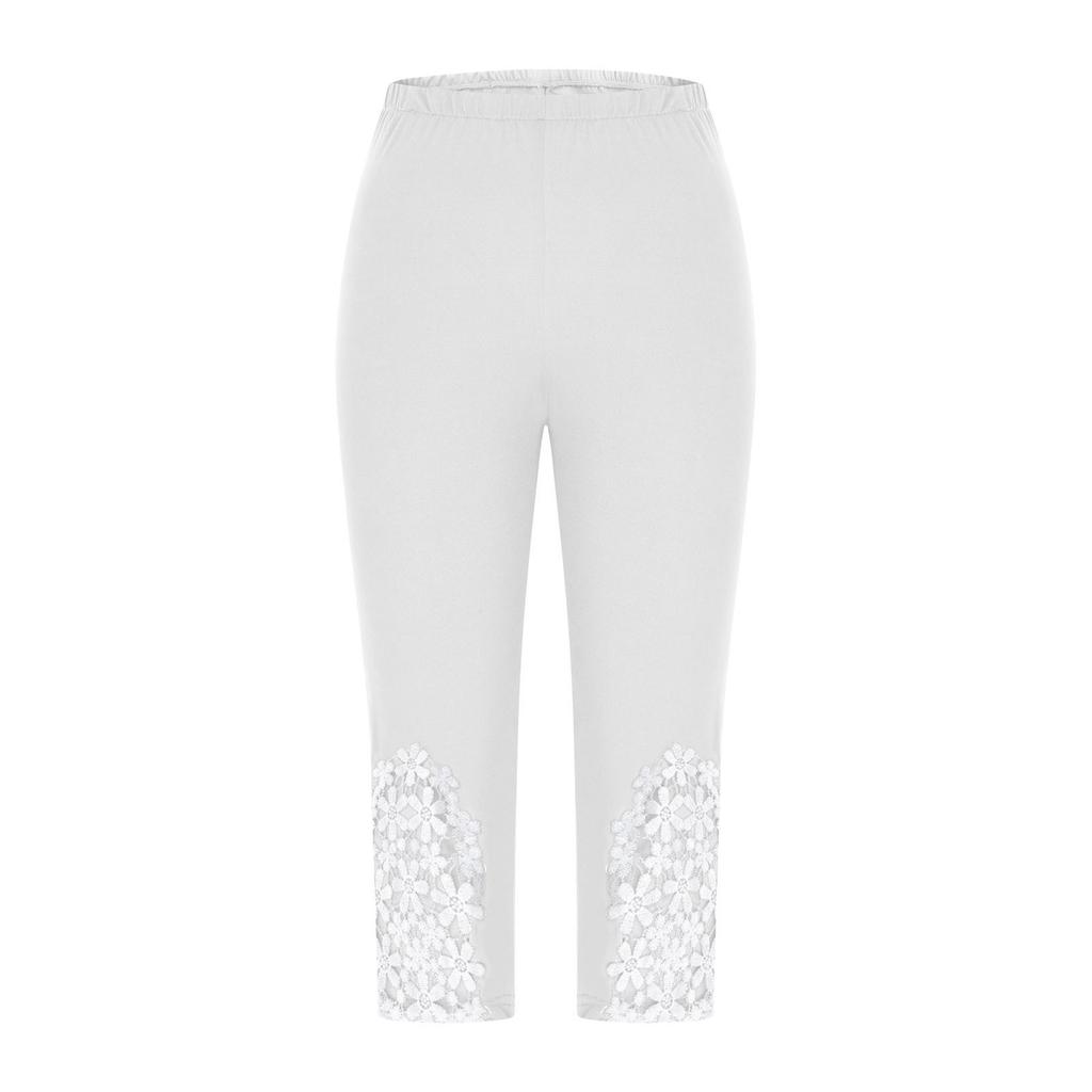 Damen Sommer -Farbiges Spitzenbesetztes Schlichtes Basis-Layer Yoga-Hose, Tragbar Als Ausen Cropped Hose