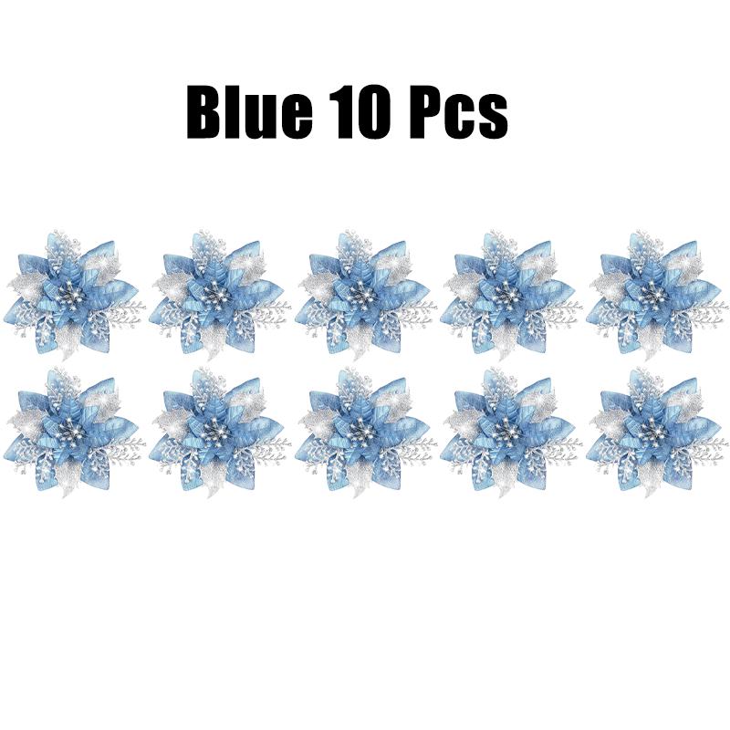 10/30/50PCS Glitter Christmas Flowers Fake Flower Tree Decorations 2026 Home Tree Pendant Ornaments Navidad New Year Gift