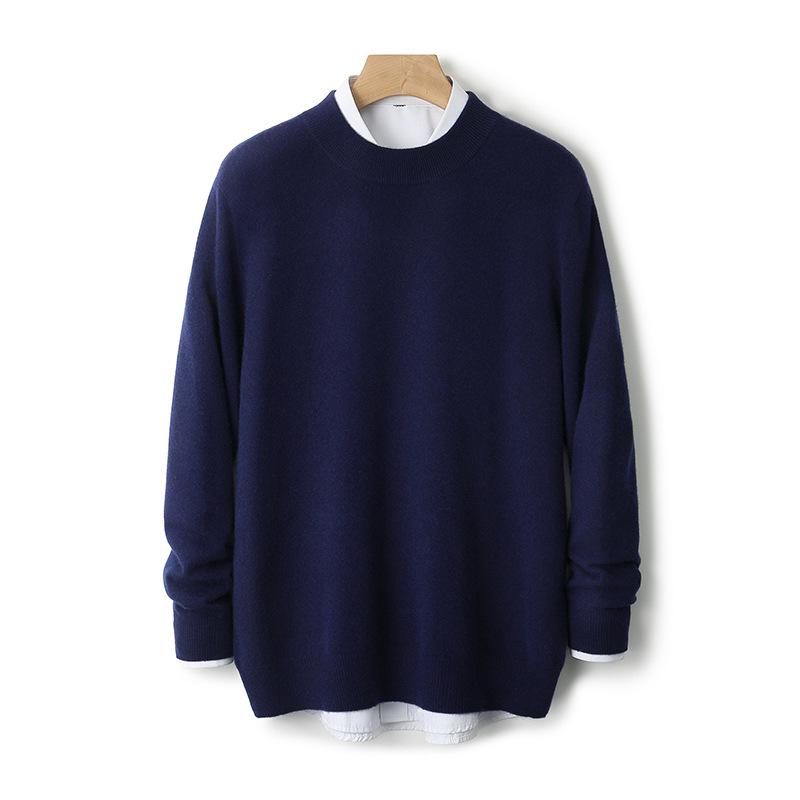 2025 Men's Pure Wool Half-High Neck Pullover Sweater - Warm Fashionable Knitwear for Young Adults