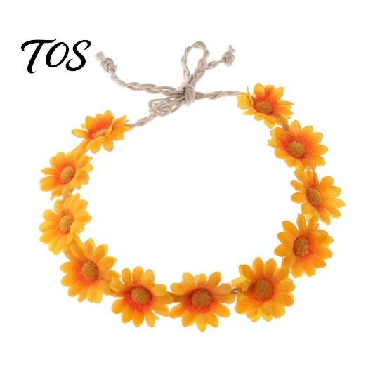 Cute Macaron Color Flower Crown Daisy/Sunflower Wreath Headband for Women Girls, Adjustable Floral Fabric Daisy Headpiece Beach Vacation Wedding