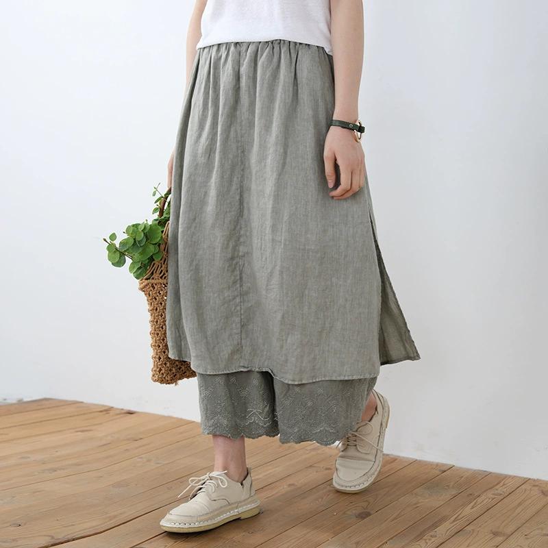 Women's Summer Solid Color Mid-length Loose Thin Pants Skirt Sweet Fresh Splicing A-line Skirt