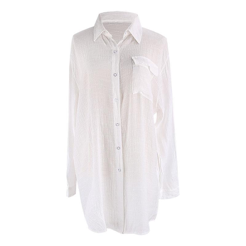 Women's Crepe Fabric Shirt-style Beach Coat Holiday Sunblock Bikini Cover-up Women's Swimsuit with Cardigan