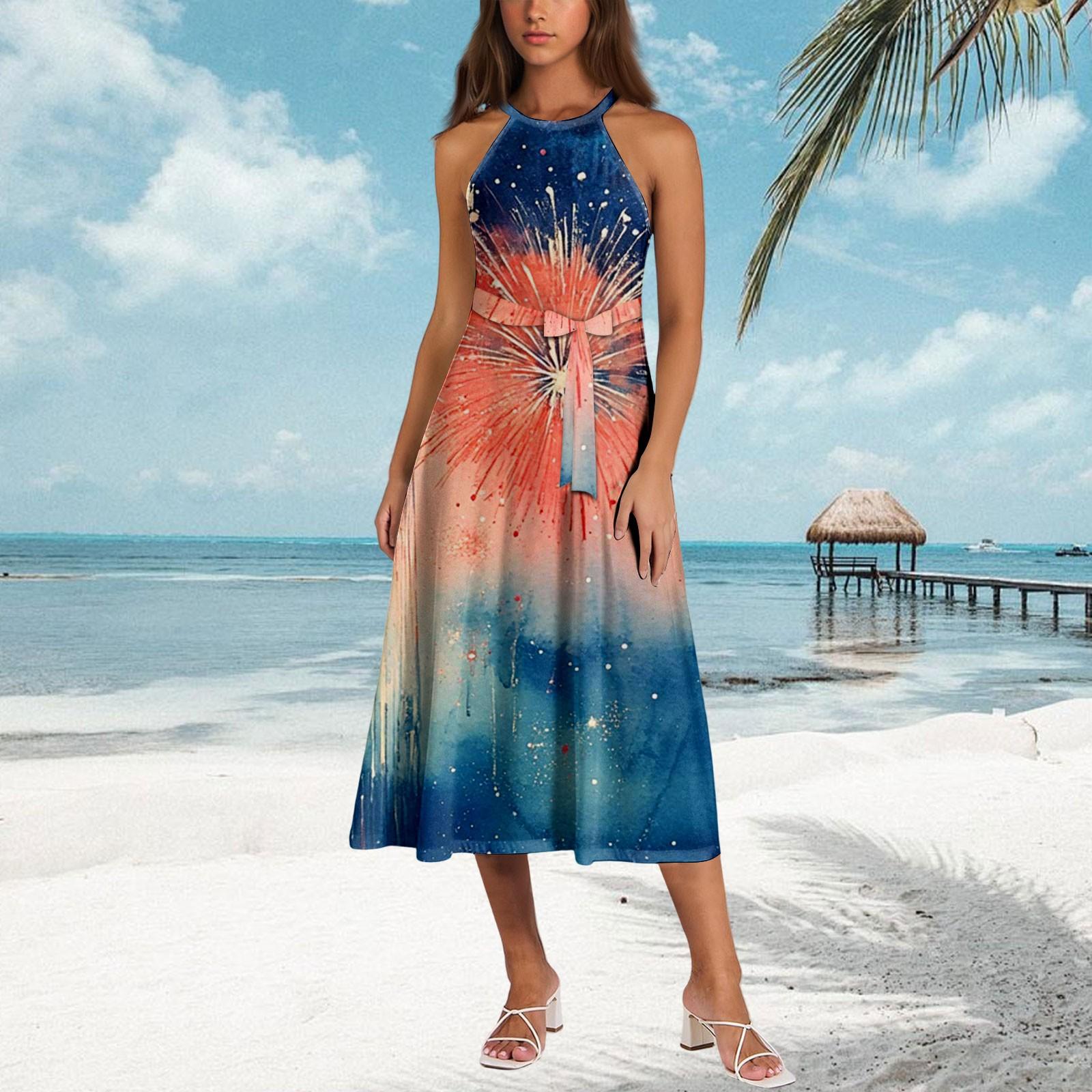 

Ladies Fashionable Casual Dress With Printed Suspender Dress S рожевий