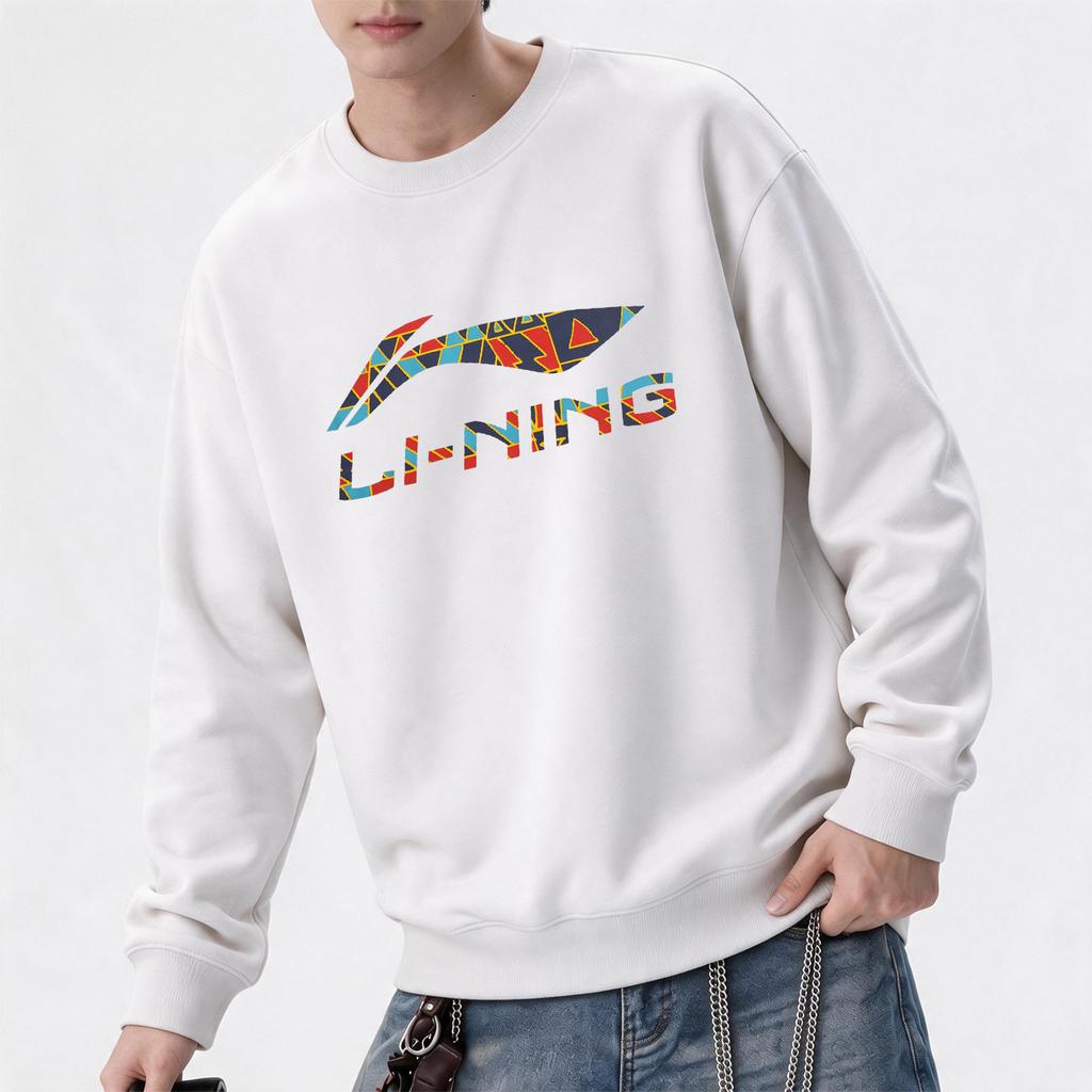 Men's Li-Ning Sweatshirts Unisex White (Crew Neck Fleece-Lined) Crew Neck Thickened