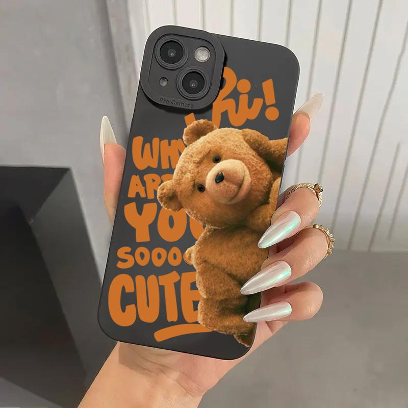 Teddy Bear Couple Cartoon Phone Case For iPhone 16 15 14 13 12 11 Pro Max XS XR X 7 8 15 16 Plus SE 2020 Soft Silicone Cover