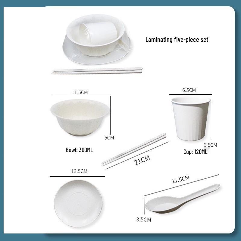 Rice Husk 350ml Disposable Tableware 5-Piece Set (10 Packs)