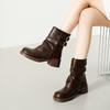 Large Size Short Boots for Women's Autumn and Winter New Belt Buckle Trousers Single Boots for Women's Thick Heel Leather Boots Short Short Boots for