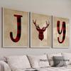 Vintage Joy Christmas Holiday Deer Red Plaid Style Art Poster Canvas Painting Wall Prints Picture for Living Room Home Deco