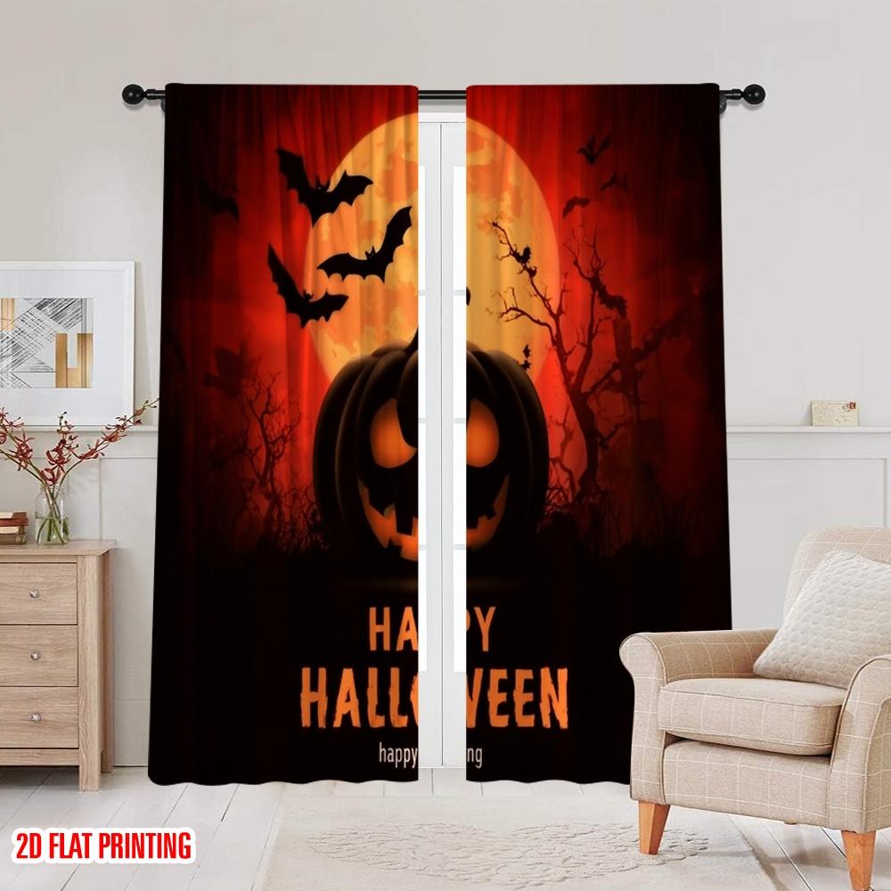 2 Stück, 2D-Flachdruck Minimalistische Vorhänge Eine Vielzahl von Halloween-Kürbissen Vielseitiger Polyesterstoff (ohne Stange) Dekorationen