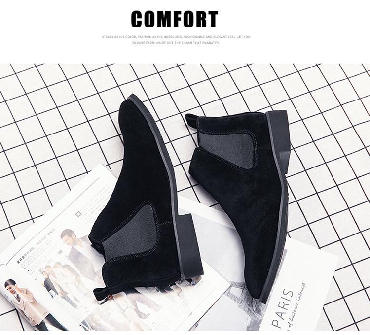 Men's Plus Size High-Top Suede Chelsea Boots, Pointed Toe, Short, for Autumn/Winter.