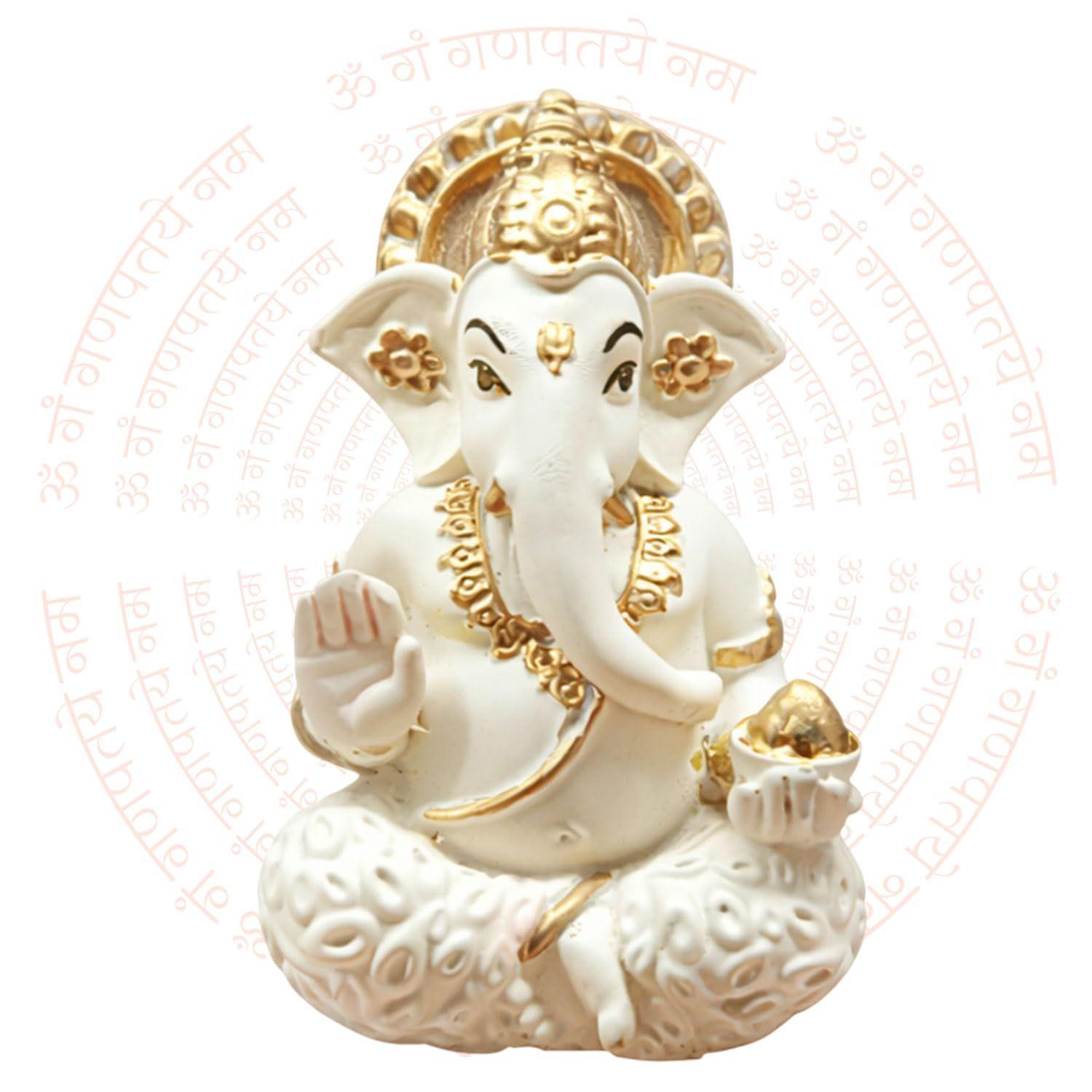 

SIGNAMIO Handcrafted Ivory Ganesha Idol for Car Dashboard Item: Ganesh Ji, Ganpati Bappa