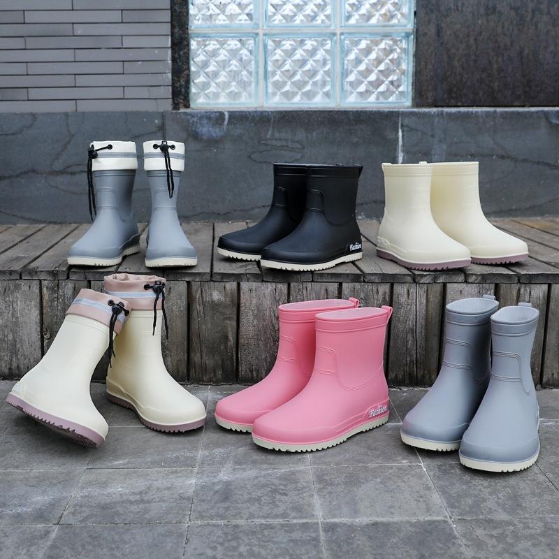 Rain Shoes Women's Adult Short Water Shoes Non-slip Waterproof Boots Wear-resistant Four-season Students Versatile Solid Color Warm Rain Boots Women