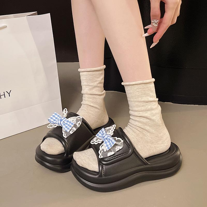 Fashion Women's Fashion Flat Slippers Summer New Round Head Butterfly Knot Waterproof Platform Anti-slip Wear-resistant Sandals