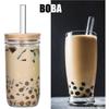 Set paie reutilizabile din sticlă Pai mari Boba din sticlă transparentă Paie late pentru băutură pentru ceai cu bule Milkshake Popping perle