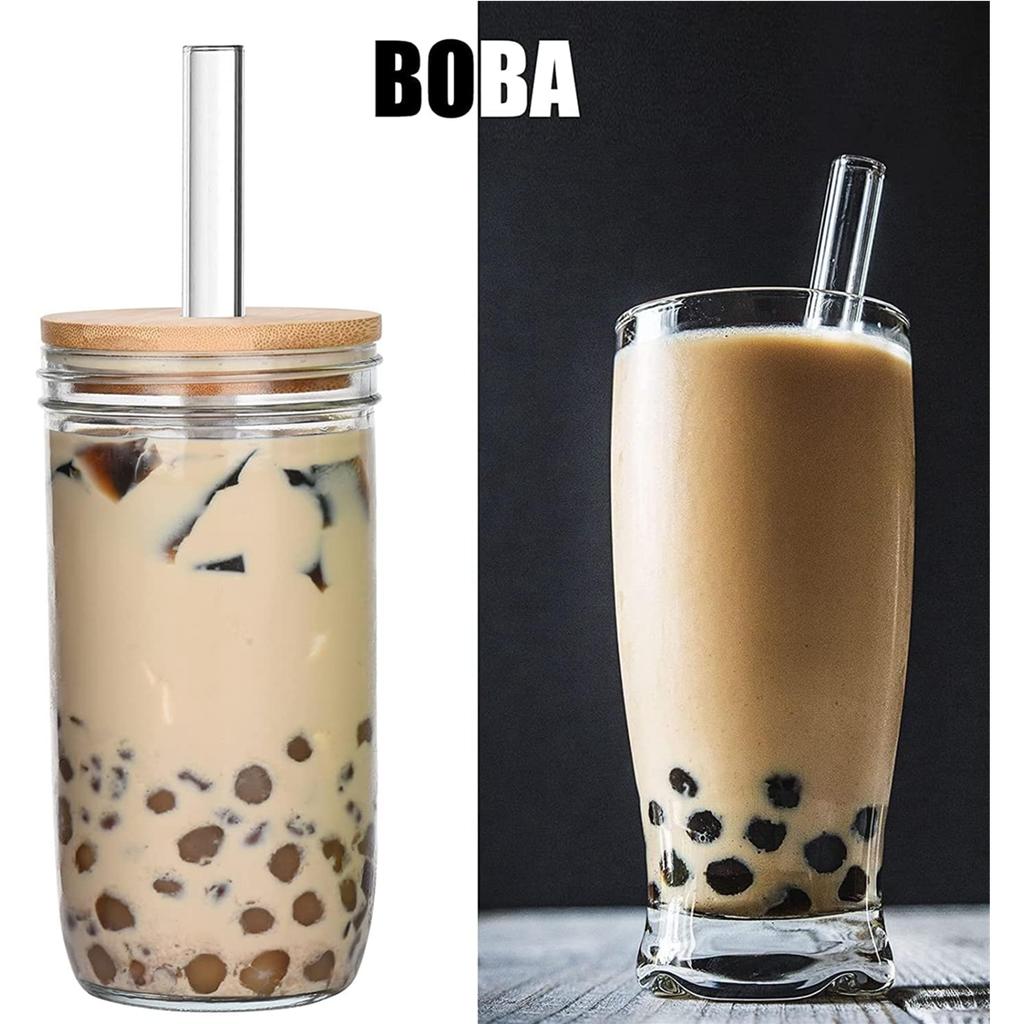 Set paie reutilizabile din sticlă Pai mari Boba din sticlă transparentă Paie late pentru băutură pentru ceai cu bule Milkshake Popping perle