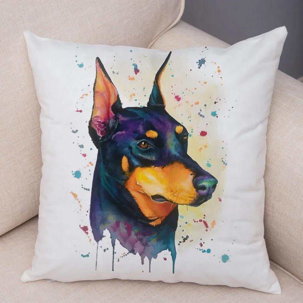 Style Cute Watercolor Pet Dog Pillow Case Decor Cartoon Animal Pillowcase Soft Plush Cushion Cover for Car Sofa Home xcm