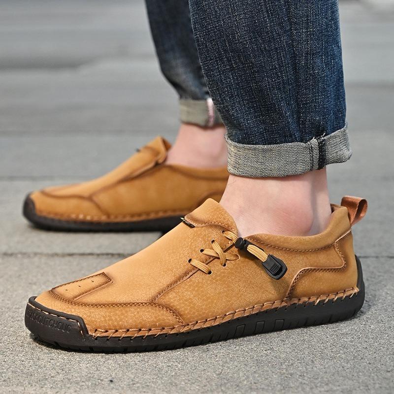 Plus Size Men's Handmade Casual Leather Shoes – Outdoor Fashion Lace-Up Oxfords with Non-Slip Sole, Lightweight Comfortable Walking Footwear