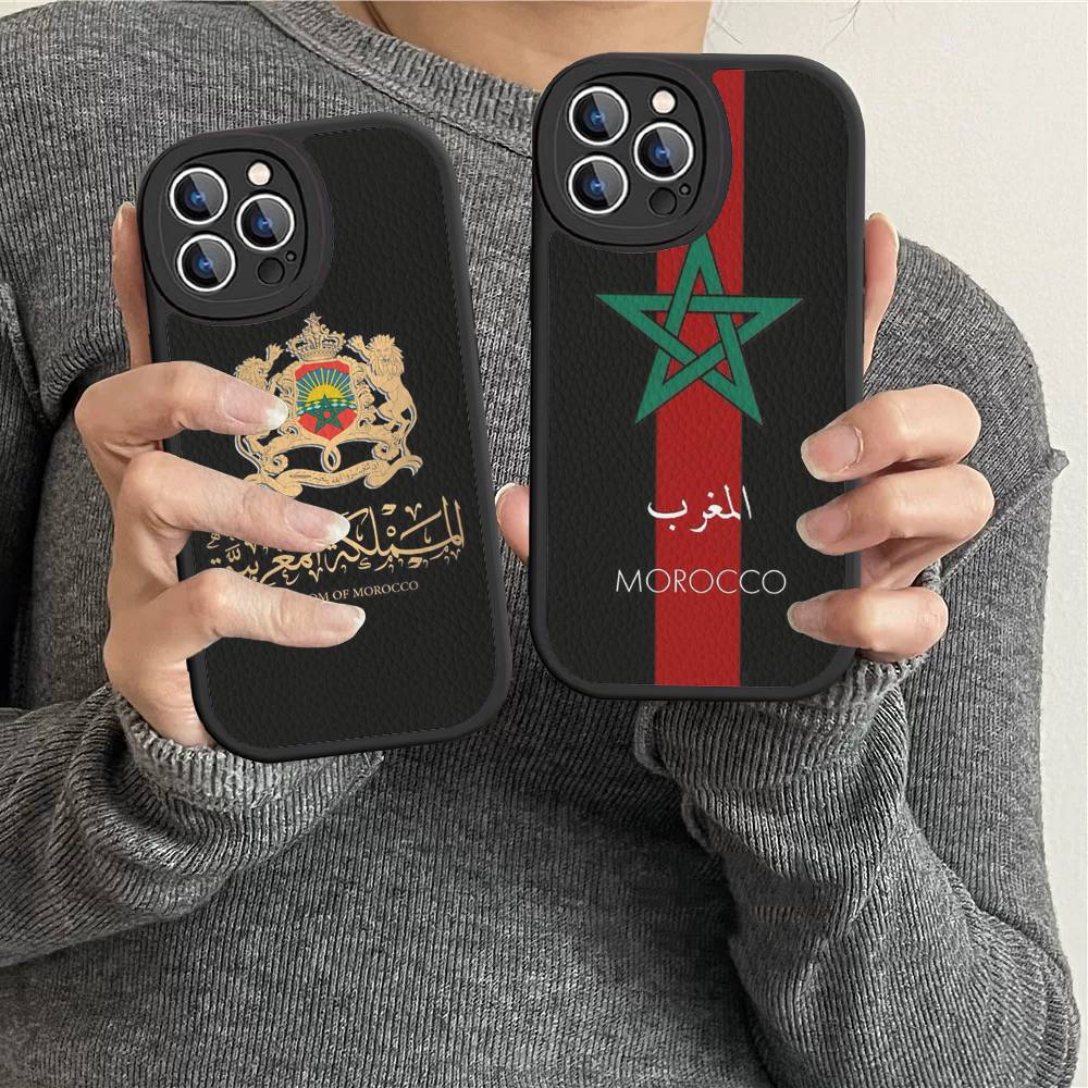 Morocco Map Flag For IPhone 16 15 14 13 12 11 Pro Max Plus Shockproof Leather Soft Phone Cover