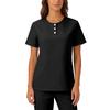 Womens Stretchy Quick Dry V Neck Short Sleeve Top with Pockets Button Front Uniform Blouse for Healthcare Hospitality Service