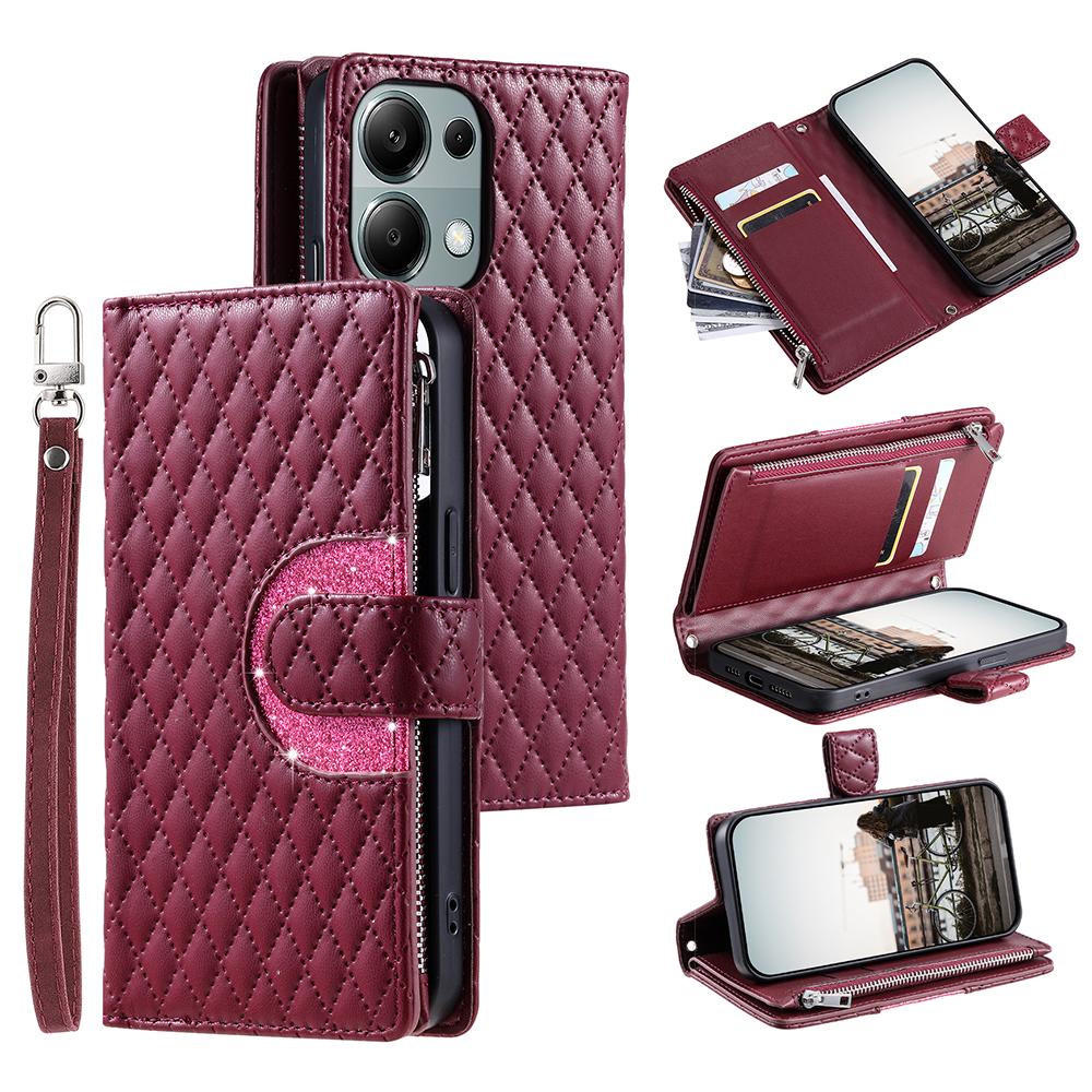 Style 012 for Xiaomi Redmi Note 13 Pro 4G/Poco M6 Pro 4G Zipper Wallet Cover Rhombus PU Stand Phone Case