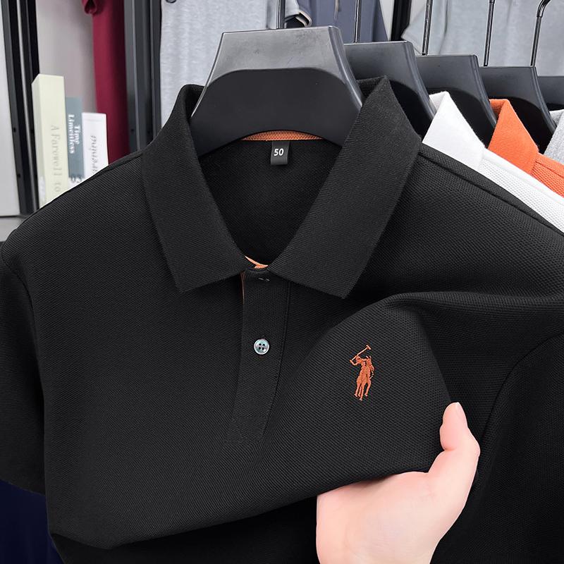 STORN 100% Puur Katoen High-end Merk Heren Korte Mouw Poloshirt Comfort Lichtgewicht Zomer Casual T-shirt Jeugdige Modieuze Top XXL zwart
