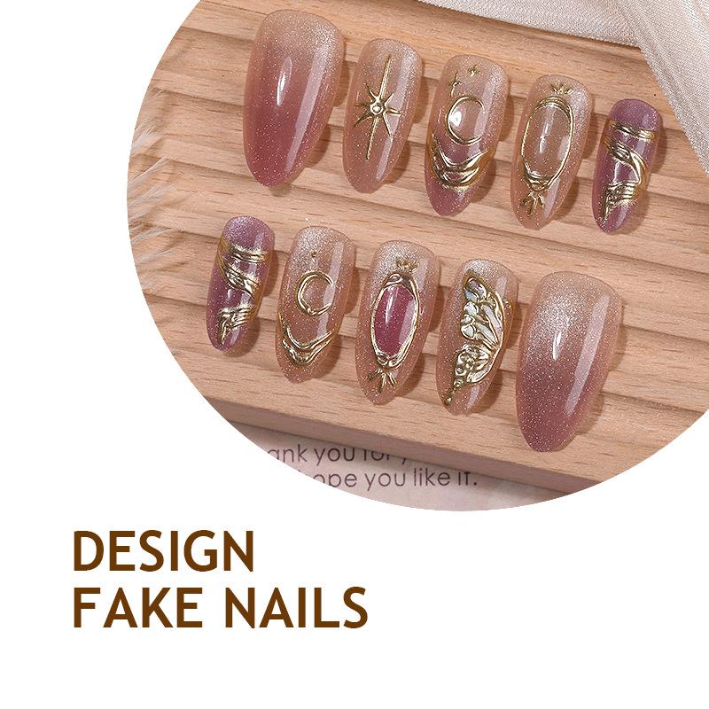 30 cross-border 3d three-dimensional relief gilt lines pearl cat eye gradual change butterfly wings manicure nail piece prefabricated nail
