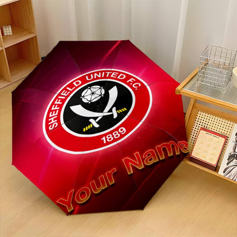 Sheffield United FC Automatic 3‑Fold Umbrella 8‑Rib Windproof Folding Umbrella Sun Rain Protection For Outdoor Travel Daily Use