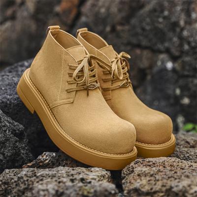 British Style Men Genuine Leather Work Safety Boots For Tooling Boot Winter Platform Short Plush Shoe Outdoor Antiskid Work Shoe