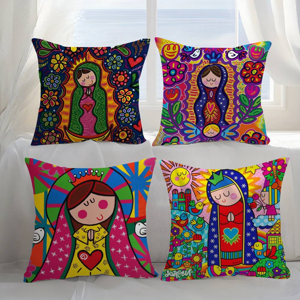 Cartoon Virgin Mary Art Pillow Case Sofa Short Plush Double-sided HD Printing Room Home Office Gift Cushion Cover