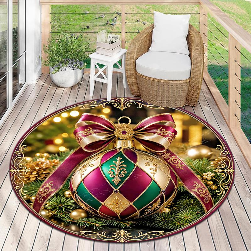 Cute Christmas Day Gift Bell Santa Claus Snowman Christmas Tree round rug Home Soft Decorative Anti slip Chair Mat Carpet Outdoor Floor Mat Carpet 33