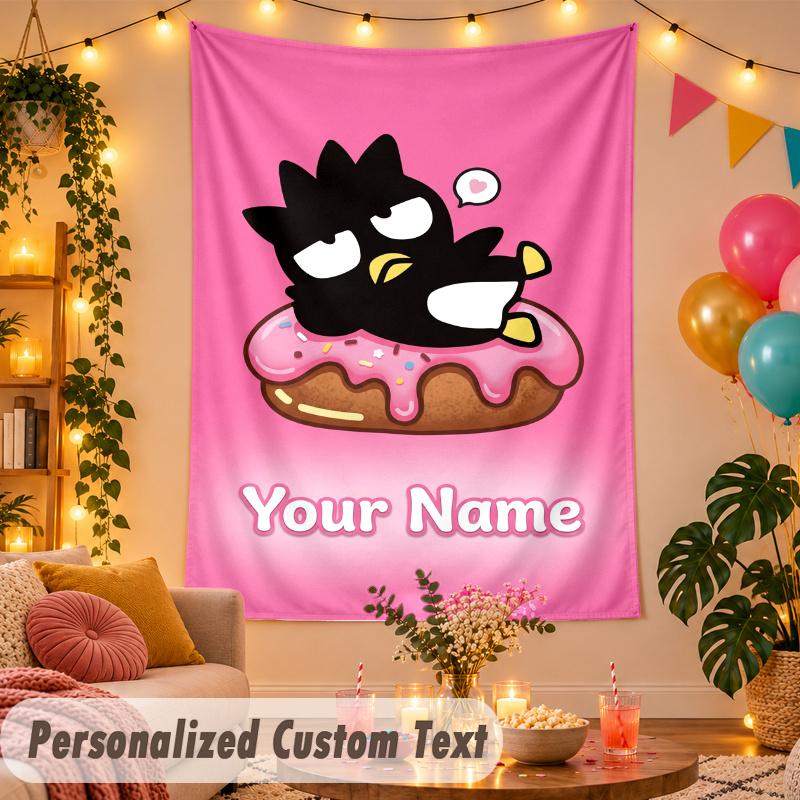 Badtz-Maru Personalized Wall Tapestry Custom Name Text Polyester Hanging Decor Home Room