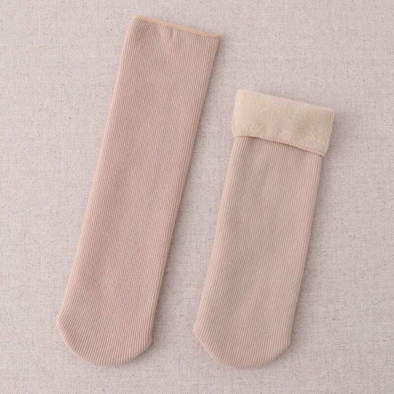 Unisex Warm Faux Cashmere Mid-Calf Socks - Velvet Thickened, Vertical Stripe, Solid Color for Autumn/Winter
