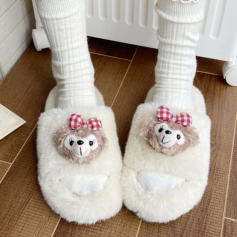 Cute fur slippers autumn and winter thick soled comfortable soft soled one-piece cotton slippers