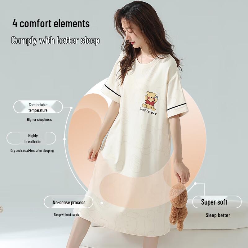 Langsha Women's 100% Cotton Short-Sleeve Sleep Dress